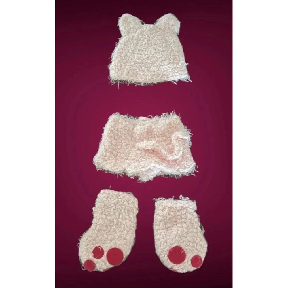 Handmade Newborn Baby Girl 4pc Photo Prop Outfit ~soft pink kitten cat